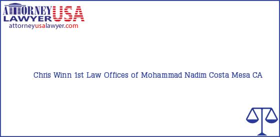 Telephone, Address and other contact data of Chris Winn, Costa Mesa, CA, USA