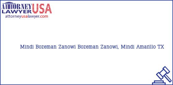 Telephone, Address and other contact data of Mindi Bozeman Zanowi, Amarillo, TX, USA