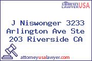 J Niswonger 3233 Arlington Ave Ste 203 Riverside CA