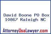 David Boone PO Box 10867 Raleigh NC