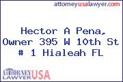 Hector A Pena, Owner 395 W 10th St # 1 Hialeah FL