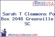 Sarah T Clemmons Po Box 2048 Greenville SC