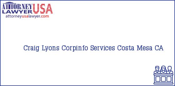 Telephone, Address and other contact data of Craig Lyons, Costa Mesa, CA, USA