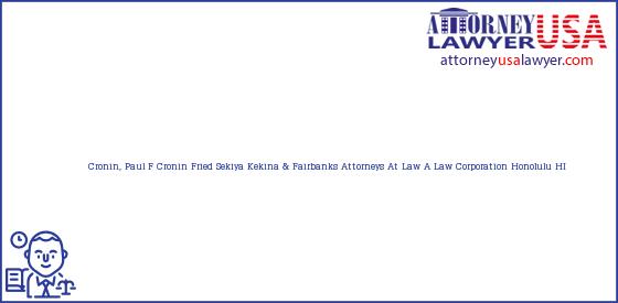Telephone, Address and other contact data of Cronin, Paul F, Honolulu, HI, USA