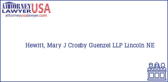 Telephone, Address and other contact data of Hewitt, Mary J, Lincoln, NE, USA