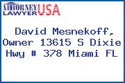 David Mesnekoff, Owner 13615 S Dixie Hwy # 378 Miami FL