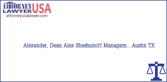 Telephone, Address and other contact data of Alexander, Dean, Austin, TX, USA