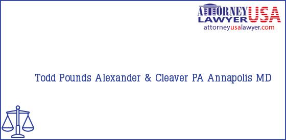 Telephone, Address and other contact data of Todd Pounds, Annapolis, MD, USA