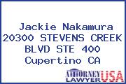 Jackie Nakamura 20300 STEVENS CREEK BLVD STE 400 Cupertino CA